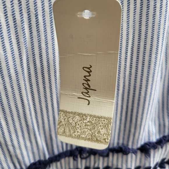 JAPNA Jumper Jumpsuit Blue/White Palazzo Wide Leg Smocked Stripe Lined Rayon - Picture 6 of 9